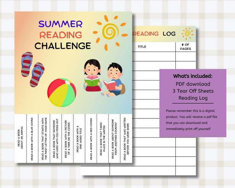 Printable Summer Reading Challenge Tear off Sheets and Reading Log for ...