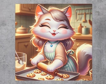 Cat Mom Baking Cookies - Cat Lover - Wall Art Decor