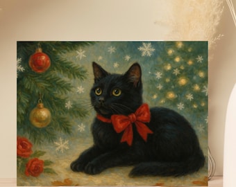 Black Kitten Christmas Cards - Holiday Cat Greeting Cards 10 Pack