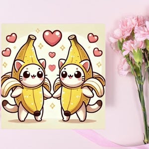 Adorable carte de voeux vierges chat banane - Lot de 10, jolies cartes de correspondance 5 x 5 avec enveloppes pour toutes les occasions