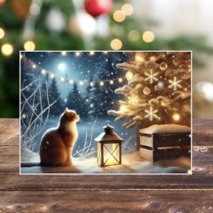 10 Pack Country Winter Cat Lover Holiday Greeting Cards | Blank Christmas Winter Wonderland Snowfall Scene for Seasonal Greetings