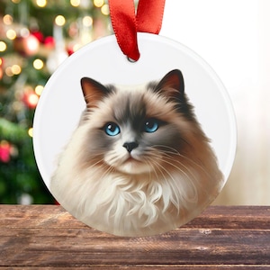 Ragdoll Cat Christmas Ornament: Durable Acrylic with Festive Ribbon