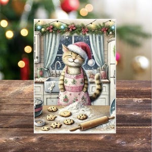 Lot de 10 cartes à biscuits de Noël pour amoureux des chats - Lot de 10 cartes de voeux pour les fêtes - Intérieur vierge avec enveloppes incluses - Cartes-cadeaux