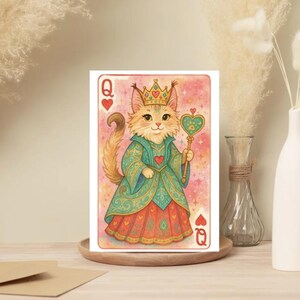 Paquet de 10 cartes de voeux reine de coeur chat - carte à jouer vierge à l'intérieur pour les amoureux des chats - cartes pour toutes les occasions, cartes de voeux reine de coeur