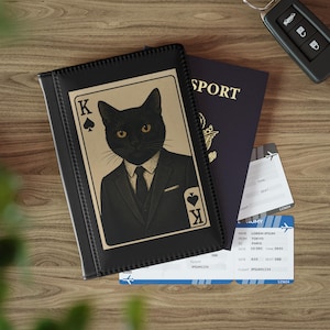 Vintage Cat King Passport Cover, Reise-Accessoire, Einzigartiges Geschenk, Katzenliebhaber Geschenk, Stilvolle Reisebrieftasche, Reisegeschenk, Kartenbrieftasche