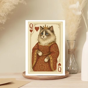 Lot de 10 cartes de voeux chat reine de coeur - vintage cartes de voeux pour amoureux des chats Lot de 10 - parfaites pour toutes les occasions, jeux de cartes