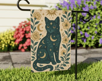 Bannière de jardin chat mystique : décoration bohème céleste