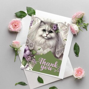 Lot de 10 - cartes de remerciement élégantes pour mariée chat - fleurs vintage - papeterie vierge pour mariages et notes spéciales, remerciement pour la douche nuptiale