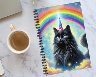 Caticorn in the Clouds - Cat Unicorn Rainbows - Spiral Notebook - Ruled Line