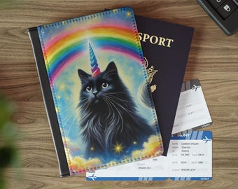 Caticorn Rainbow Passport Cover - Kunstleder Reisegeschenk