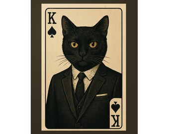 Vinyl Decal, Cat King Playing Card Sticker, Quirky Wall Art, Pet Lover Gift, Laptop Water Bottle Decor, Unique Office or Game Room Decor