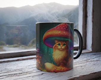 Mushroom Cat Color Changing Mug: Magic Heat Reveal Coffee Cup