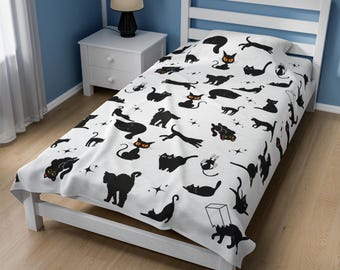Black Cat Blanket: Plush Kitty Throw, Cat Lover Gift
