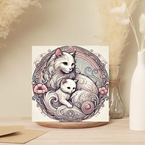 Lot de 10 cartes de voeux élégantes pour chats – 5 x 5 feuilles vierges – amoureux des chats, nouveau-né, baby shower, merci