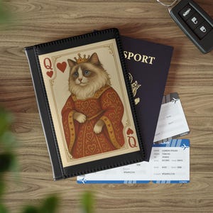 Cat Queen of Hearts Passport Cover, Travel Accessory, Cute Wallet for Cat Lovers, Pet Travel Gift, Stylish Travel Wallet, Passport Holder