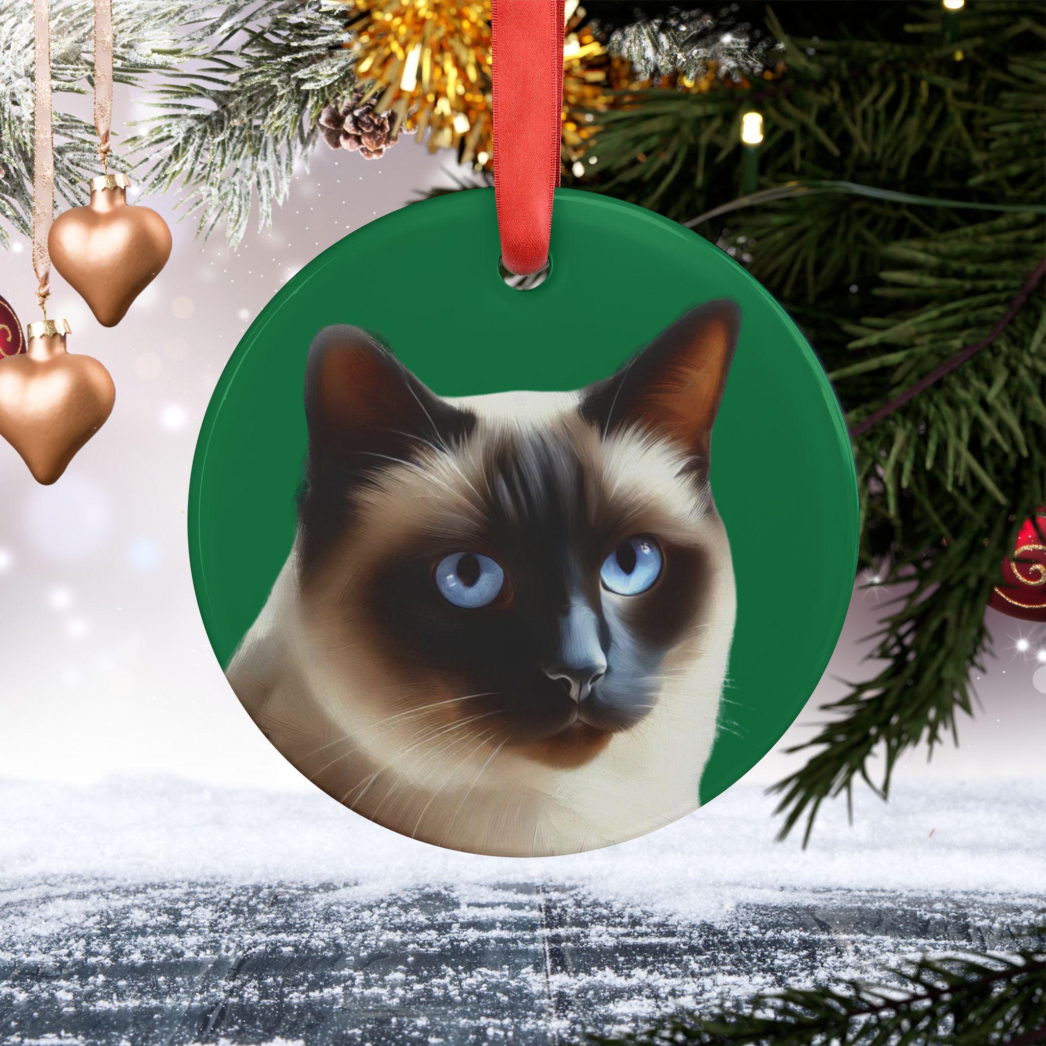 シャム猫のクリスマスオーナメント：パーソナライズされた陶器のペット