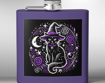 Witch Cat Stainless Steel Flask: Spooky Halloween Drinkware