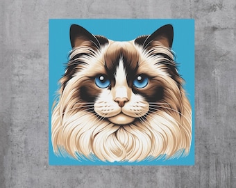 Ragdoll Cat Lover Wall Art Decor - Stunning Canvas Tile Prints - 8'' x 8'' - Includes Double-Sided Tape