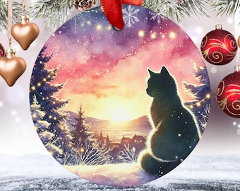 黒猫のクリスマスオーナメント：アクリル製ホリデーデコレーション