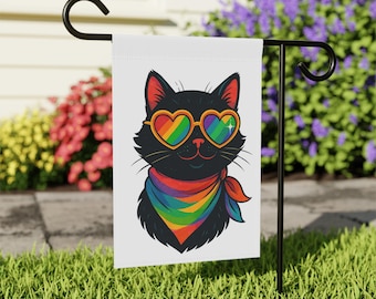 Rainbow Cat Garden Banner: Pride Sunglasses, Outdoor Decor