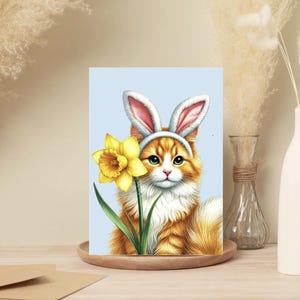 Lot de 10 cartes de Pâques printanières - Motif lapin orange, intérieur vierge - Parfait pour les amoureux des chats