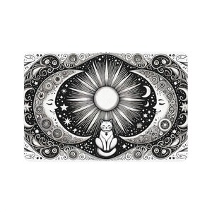 Pet Food Mat, Sun and Moon Cat Placemat, Cat Feeding Mat, Non-Slip Cat Food Tray, Waterproof Pet Mat, 12x18 Cat Mat