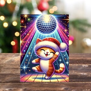 Cartes de Noël Disco Santa Cat - amoureux des chats - lot de 10 - Cartes de voeux de Noël - Cartes de Noël