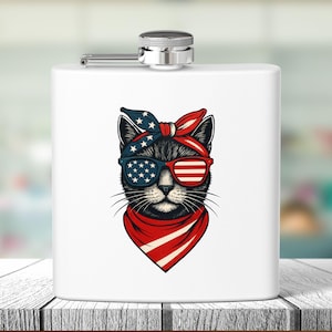 Cat Themed Stainless Steel Flask: Patriotic Cat Mom Gift