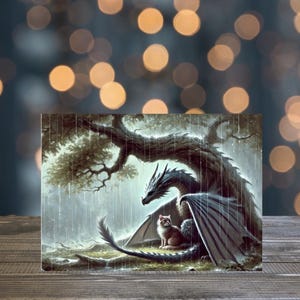 Cartes de voeux de l'amitié chat et dragon - Lot de 10 cartes 5 x 7 avec enveloppes, message inspirant à l'intérieur