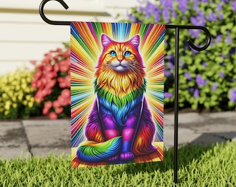 Rainbow Cat Garden Flag: Vibrant Outdoor Home Decor
