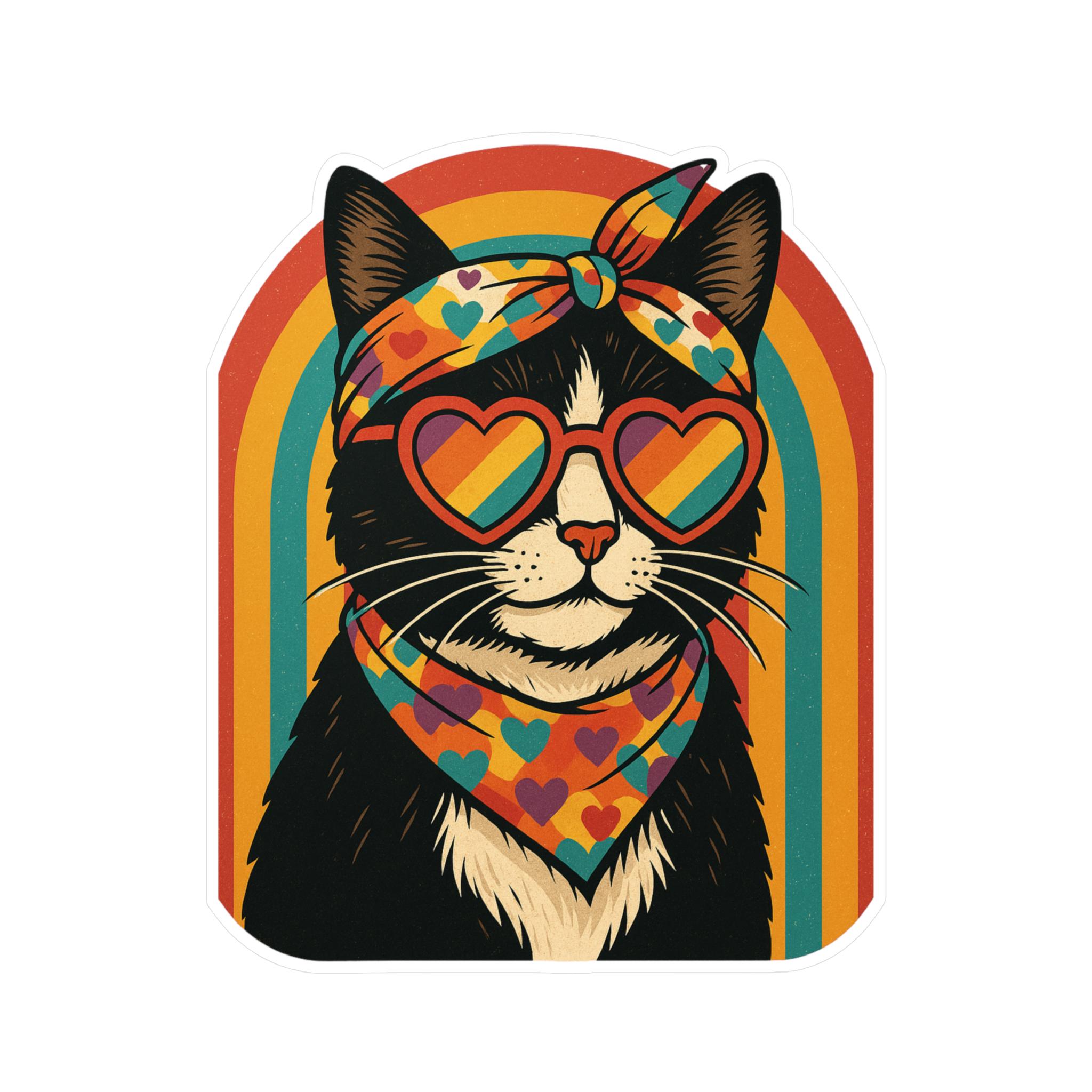 Retro Cat Vinyl Decal: Boho Rainbow Sticker, Cat Lover Gift - Etsy