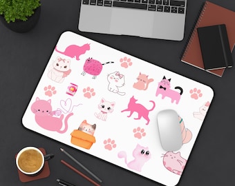 Tapete de escritorio de gato rosa: Decoración de oficina caprichosa para amantes de los gatos