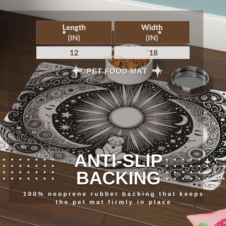 Set de nourriture pour chat Soleil et Lune : Set de table imperméable et antidérapant image 3