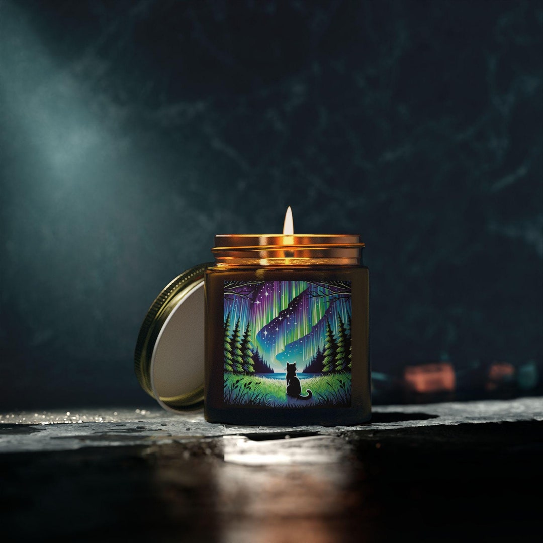 Northern Lights Cat Candle: Coconut Apricot Wax, Cozy Home Decor