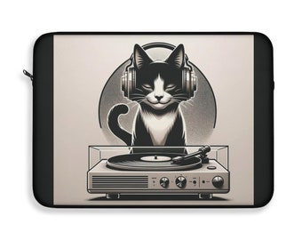 Plattenspieler-Hören – Katzenliebhaber – Laptop-Hülle
