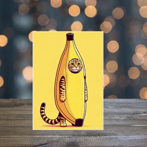 Paquet de 10 cartes de voeux vierges chat banane 5 x 7, carte d'anniversaire drôle, cartes juste parce que, cartes d'amitié humoristiques