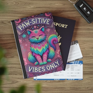 Passport Cover, Travel Wallet, Cat Lover Gift, Positive Vibes Holder, Travel Gift, Travel Accessory
