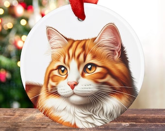 Personalized Orange Tabby Cat Ornament: Holiday Christmas Tree Decor