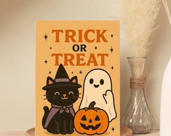10 Pack Cute Trick or Treat Halloween Cards -  Black Cat, Ghost & Pumpkin Greeting Set