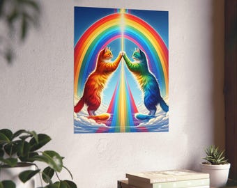 Regenbogen Katze Print: Magische Verbindung, Pride Wanddeko