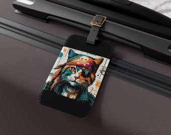 Graffiti Cat Pirate Luggage Tag - Fun and Lightweight Travel Accessory