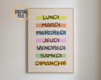French Days of the Week Poster: Educational Typography Art (Digital Download)
