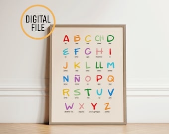 Colorful Spanish Alphabet Poster: Educational Wall Art (Digital Download)