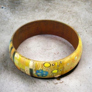Wooden Bracelet &quot;Art Nouveau Style&quot;, Klimt Inspired Bracelet, Handmade Bracelet, Hand-painted Bracelet, Wooden Bangle