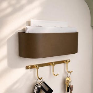 Walnut Wood Look Mail Holder: Wall Mounted Entryway Organizer