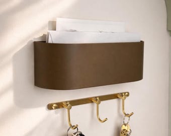 Walnut Wood Look Mail Holder: Wall Mounted Entryway Organizer