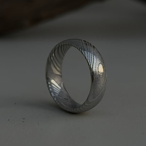 Damascus Ring: Hand Forged Stainless Steel, Unique Patterned Wedding Band, Perfect Anniversary Gift for Him