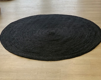 Tapis rond en jute naturelle Noir