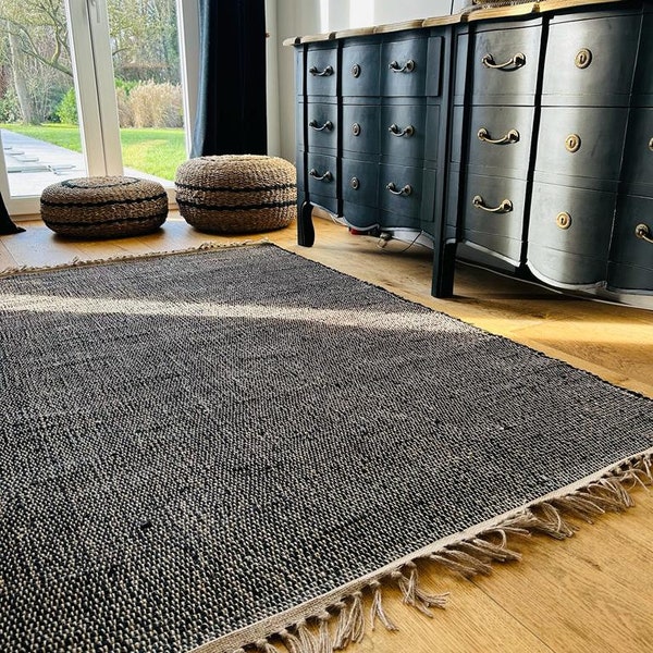 Tapis en jute style Bohème Noir