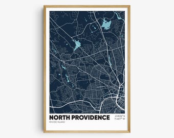 North Providence Map Print, Rhode Island Wall Art, North Providence RI Poster